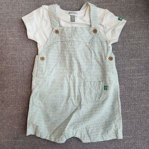 New Absorba Paris blue and white striped two-piece overall shorts and tee